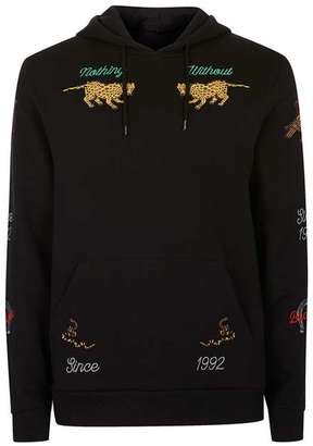 Topman Black Embroidered Classic Fit Hoodie