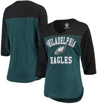 Hands High Women's Midnight Green, Black Philadelphia Eagles In The Zone 3/4 Sleeve V-Neck T-shirt