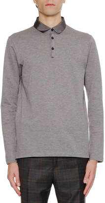 Lanvin Men's Long-Sleeve Grosgrain-Collar Polo Shirt