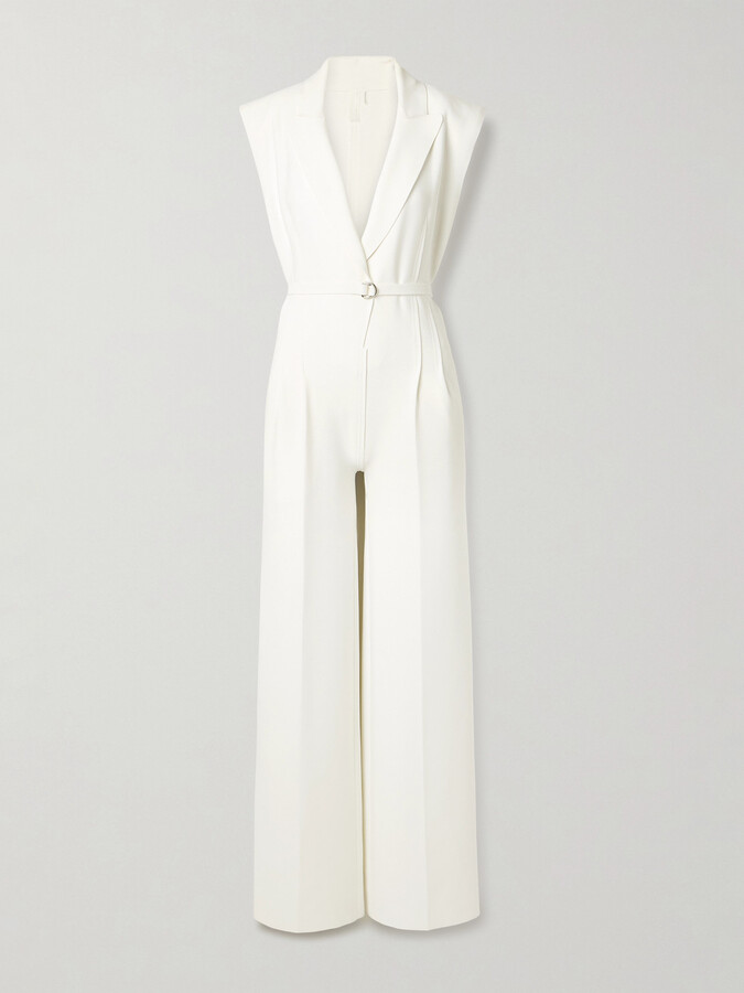 Norma Kamali Belted Pleated Jersey Jumpsuit - White