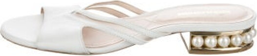 Nicholas Kirkwood Leather Slides White Beaded & Mesh Accents Unfortunately, due to restrictions, this item may not be eligible for shipping in all areas.