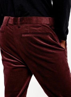 Topman Burgundy Corduroy Super Skinny Fit Suit Trousers
