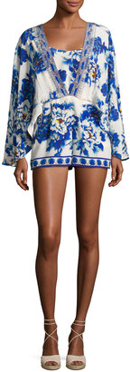 Camilla Long-Sleeve Cape Playsuit, Ring Of Roses