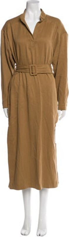 Rodebjer V-Neck Midi Length Dress Rodebjer Shirtdress Neutrals Long Sleeve with V-Neck