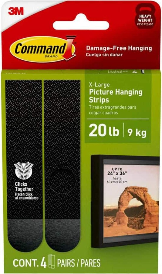 Command 20 lbs. XL Picture Hanging Strips, Black, Damage Free Decorating, (4-Pack) (4 Pairs of Strips)
