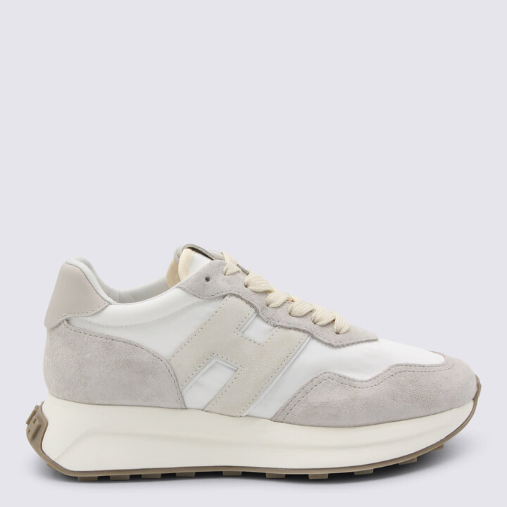 Hogan White And Beige Leather Sneakers