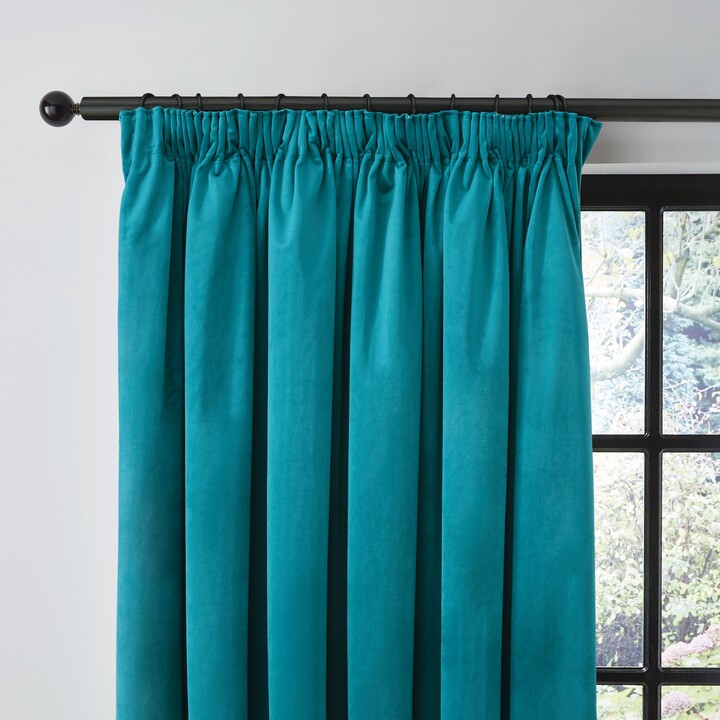 Dunelm Recycled Velour Teal Pencil Pleat Curtains Blue ShopStyle