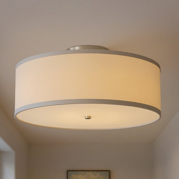 YANSUN16in.2-LightDrumWhiteSemiFlushMountCeilingLightwithFabricandAcrylicShadeforLivingRoomHallwayBedroom