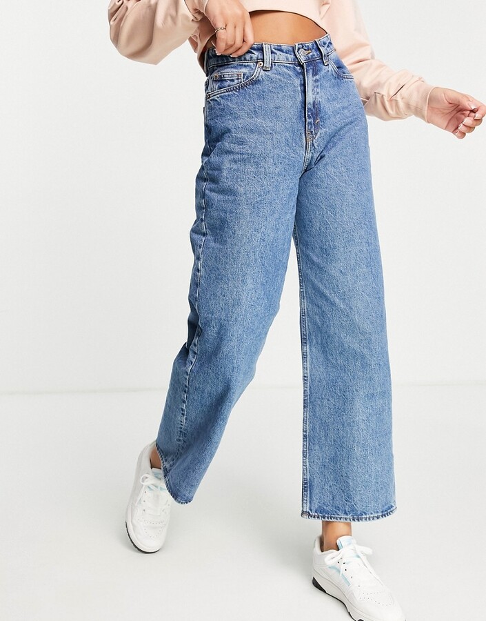 Monki Thea cotton baggy straight leg jeans in medium blue wash - MBLUE -  ShopStyle