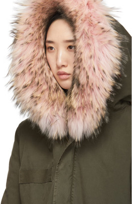 Mr & Mrs Italy Pink and Green Fur Mini Parka