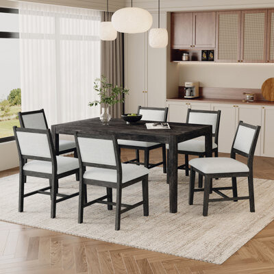7-Piece Retro Dining Table Set for 6, Rectangular Wood Table with Upholstered Chairs for Elegant and Comfortable Dining Experiences