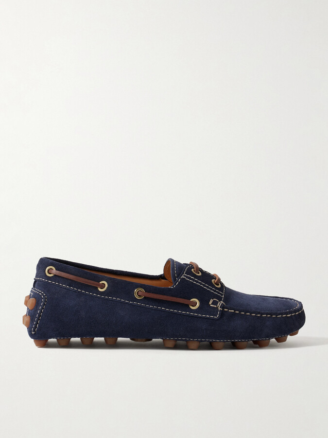 Tod's Gommino Macro Leather-trimmed Suede Loafers - Blue