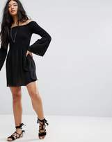 Thumbnail for your product : Missguided Fluted Sleeve Shirred Bardot Skater Dress