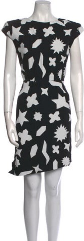 Saint Laurent Sheath Dress Black Printed Short Sleeve with Bateau Neckline Concealed Zip Closure at Back