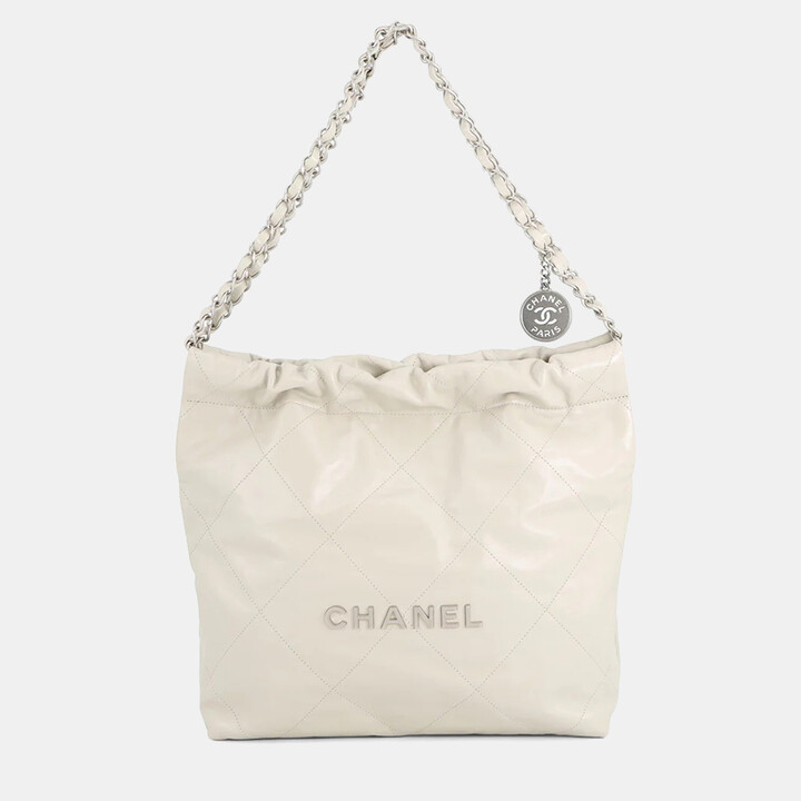 Chanel 22 Small Gray Shiny Calfskin Leather Shoulder Bag