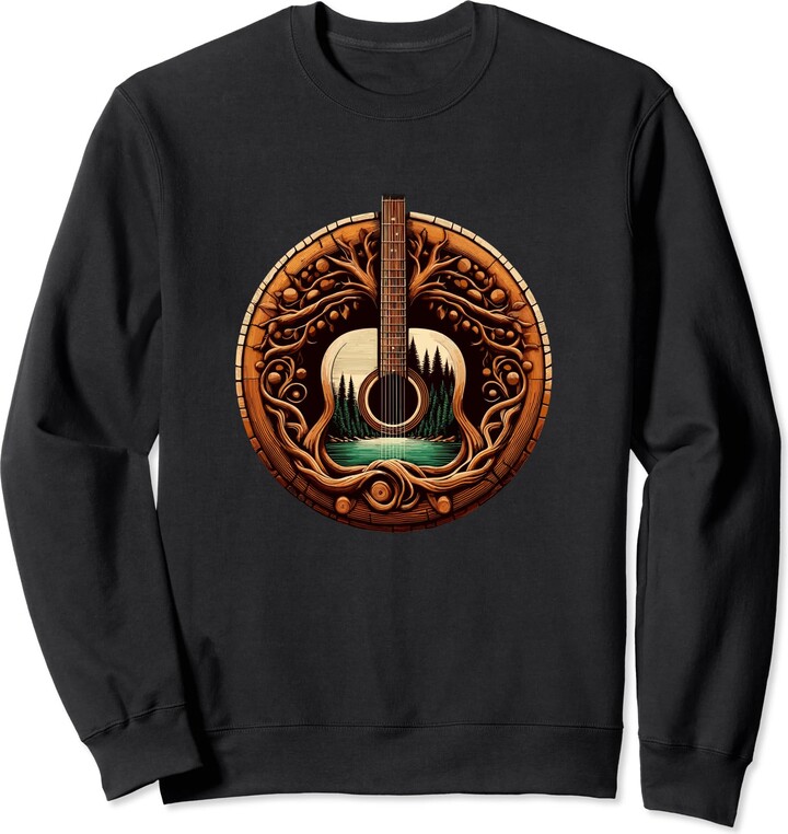 Acoustic Guitar Tree Designs Acoustic Guitar Tree by the Lake Guitarist Sweatshirt
