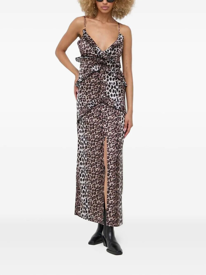Notes du Nord Leopard-Print Ruffled Maxi Dress