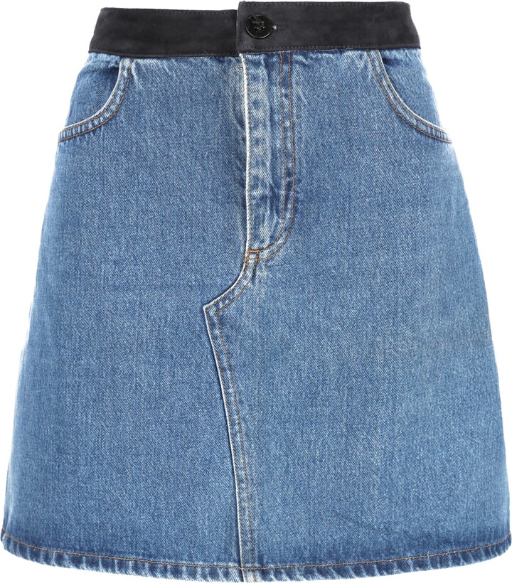 Victoria Beckham Contrast Mini Denim Skirt in Blue Cotton