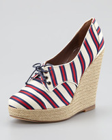 Thumbnail for your product : Tabitha Simmons Tie Striped Oxford Wedge, Red/Navy