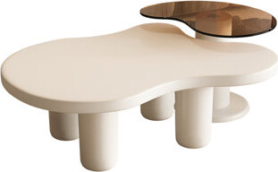 Ivy Bronx Cream White 2 In 1 Nesting Coffee Tables - Irregular Glass Top End Table For Modern Living Room Simple Assembly Effortless Supplied