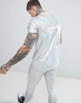 Thumbnail for your product : ASOS Design Longline T-Shirt In Holographic Metallic Silver Fabric