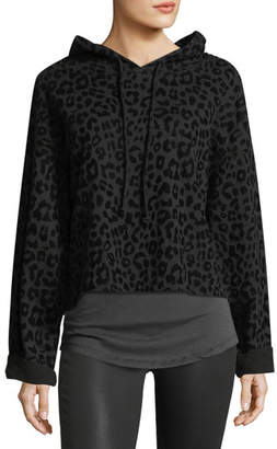 RtA Denim Marvin Hooded Leopard-Print Sweatshirt