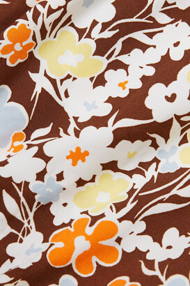 Tory Burch Grosgrain-trimmed Floral-print Cotton Midi Dress - Brown