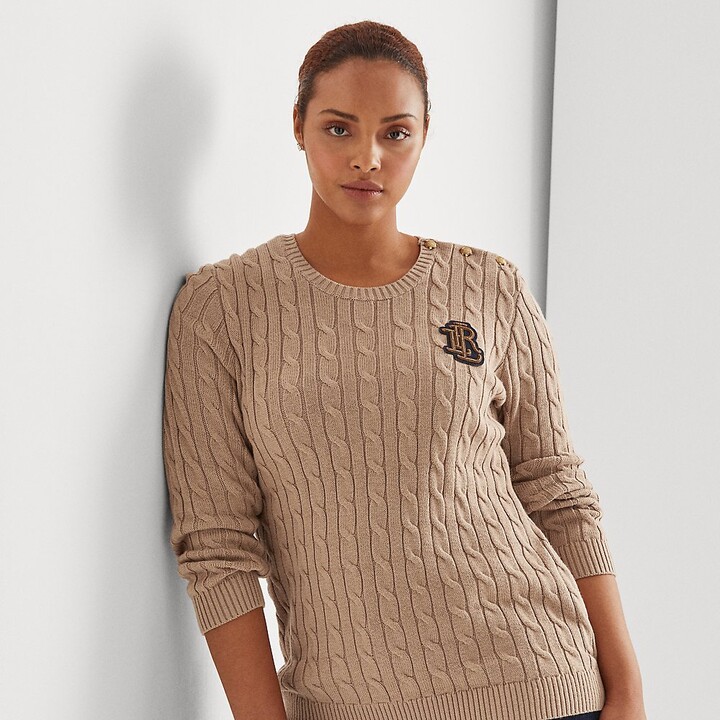 Lauren Woman Ralph Lauren Button-Trim Cable-Knit Sweater - ShopStyle