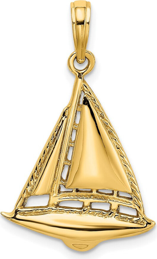 Diamond2Deal 14k Yellow Gold 2-D Sailboat Charm Pendant