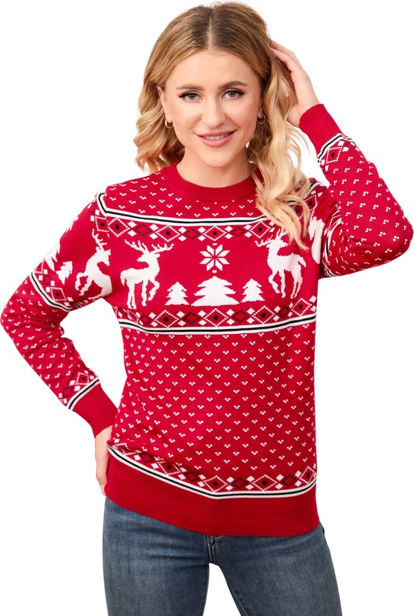 Clearlove Women Christmas Jumper Long Sleeve Snowflake Reindeer Print