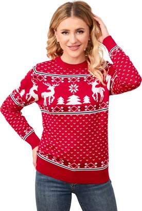 Clearlove Women Christmas Jumper Long Sleeve Snowflake Reindeer Print ...