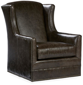 Massoud Folsom Swivel Chair - Coal Leather - Massoud - upholstery, coal; nailheads, black nickel
