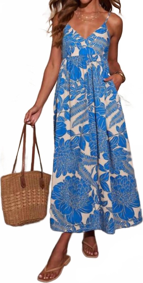 Olivaceous Abstract Maxi Dress In Blue