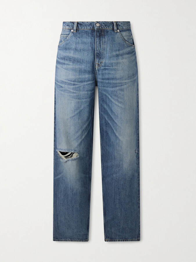 Wide-Leg Distressed Jeans