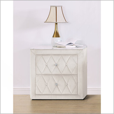 Everly Quinn Stylish Top Nightstand With Two Storage Drawers Upholstered Fabric For Modern Bedrooms