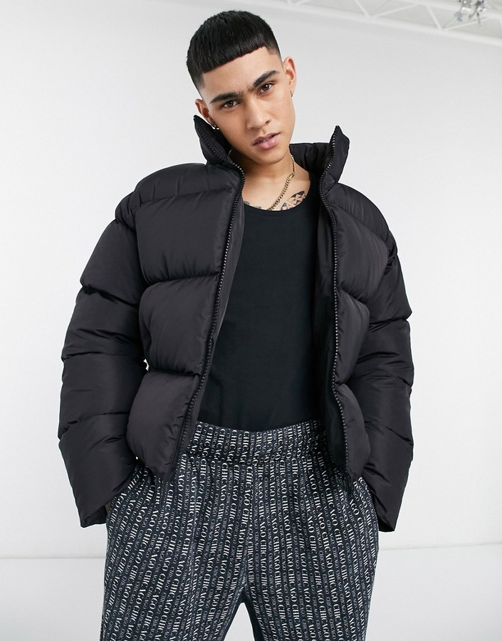 ASOS DESIGN sustainable cropped puffer jacket in black - ShopStyle