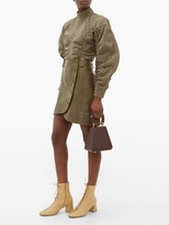 Thumbnail for your product : Ganni Wraparound Buttoned Leather Mini Skirt - Khaki