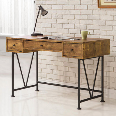 17 Stories Antique Nutmeg And Black 3-Drawer Writing Desk