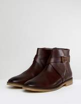 Thumbnail for your product : ASOS Design Wide Fit Chelsea Boots In Brown Leather With Strap Detail And Natural Sole
