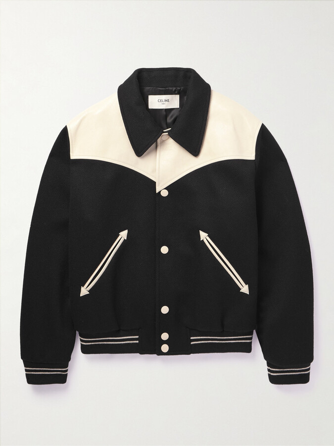 Celine Homme Jack Teddy Leather-Trimmed Wool-Blend Varsity Jacket