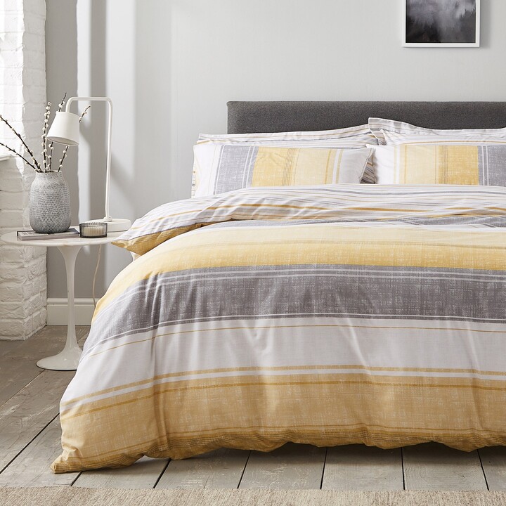 Dunelm Ellis Ochre Stripe Reversible Duvet Cover and Pillowcase Set Grey and Yellow ShopStyle