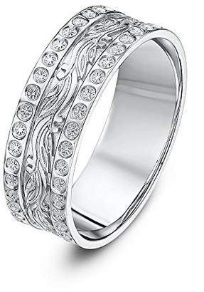 Theia 9ct White Gold Leaf/Diamond Like Design 6mm Wedding Ring - Size L