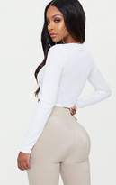 Thumbnail for your product : PrettyLittleThing Shape White Ribbed Popper Detail Crop Top