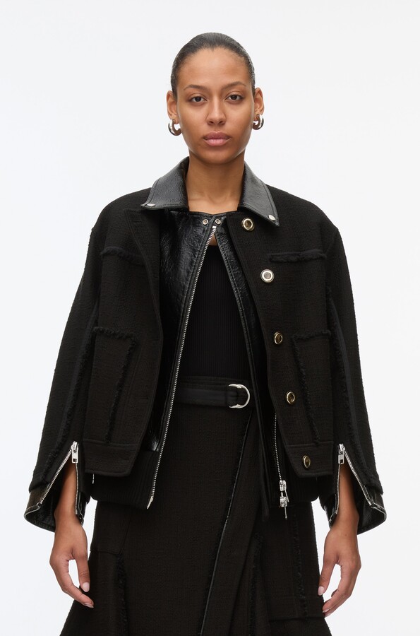 Hybrid Tweed Moto Jacket in BLACK