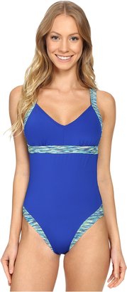 TYR Womens Contrast Trim One-Piece Swimsuit Blue L