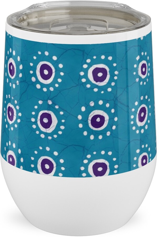Stainless Steel Tumblers: Batik Suns, 12oz, Blue, Tidal Wave