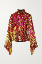 Thumbnail for your product : Halpern Sequinned Tulle Turtleneck Top - Pink