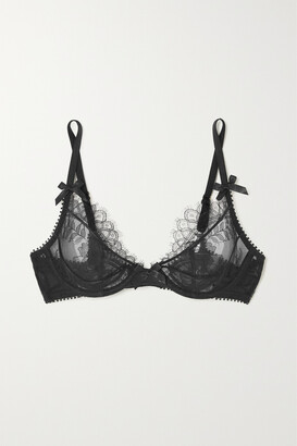 Agent Provocateur - Kiya Bow-embellished Cutout Leavers Lace Underwired Soft-cup Bra - Black