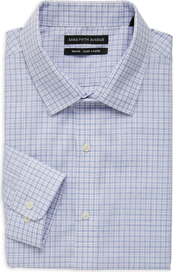 Mens Clothing Shirts Formal shirts Saks Fifth Avenue Synthetic Trim-fit Checked Dress Shirt in Blue for Men 