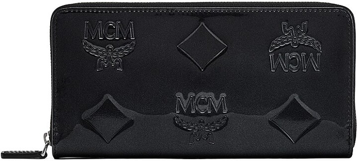MCM Large Aren Maxi Monogram Visetos Wallet in Black